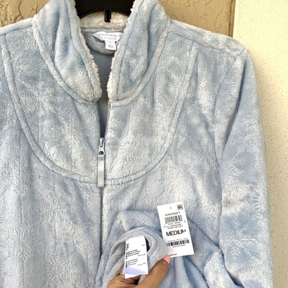 NWT Charter Club Women's Pajamas Long Robe Zip Front Soft Fleece with Snowflake - Picture 3 of 4